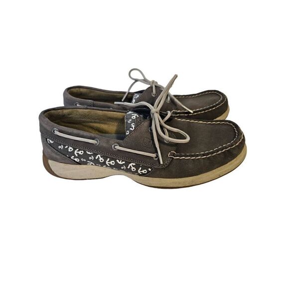 Sperry stone colored top siders with anchor print accent. Size 9. - Picture 2 of 5